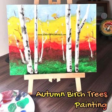 Autumn birch tree painting