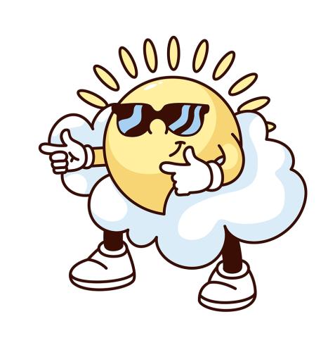 happy sun guy pointing wearing a cloud