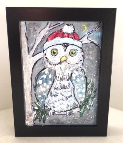 Snowy Owl Painting on Glass