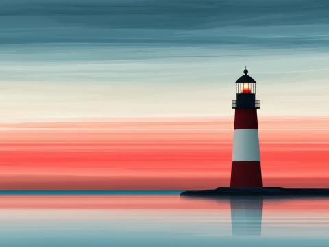 lighthouse sunset painting