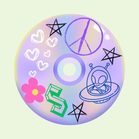 compact disc with drawings on it