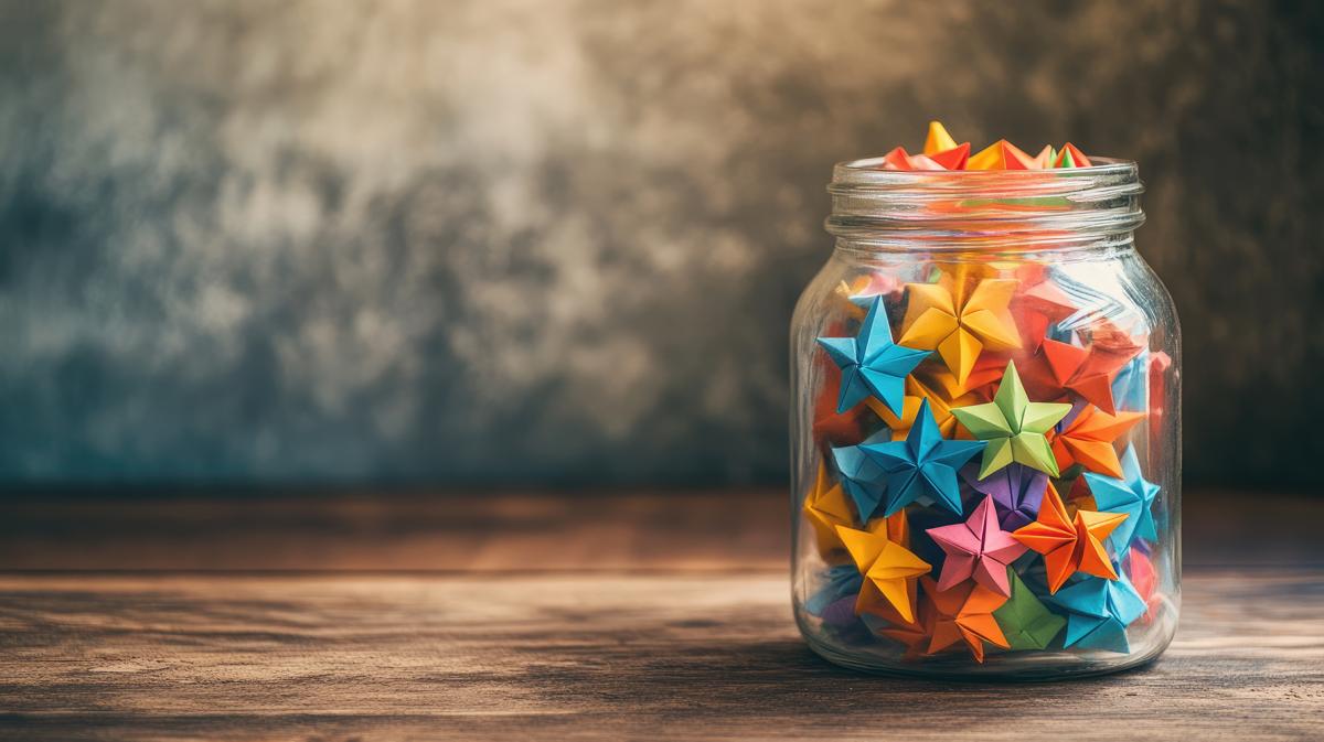 glass jar filled with paper stars 
